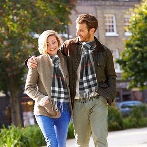 Clara Clark designer scarf black white & red accents NWT IN PACKAGING